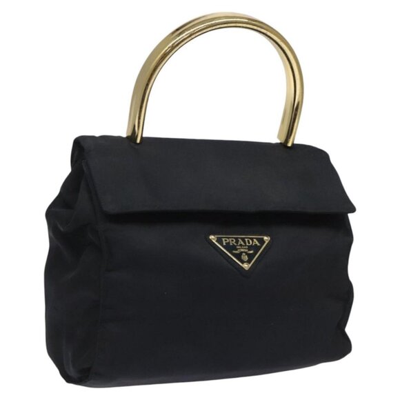 PRADA Hand Bag Nylon Navy Gold Auth JB052 - Picture 1 of 16